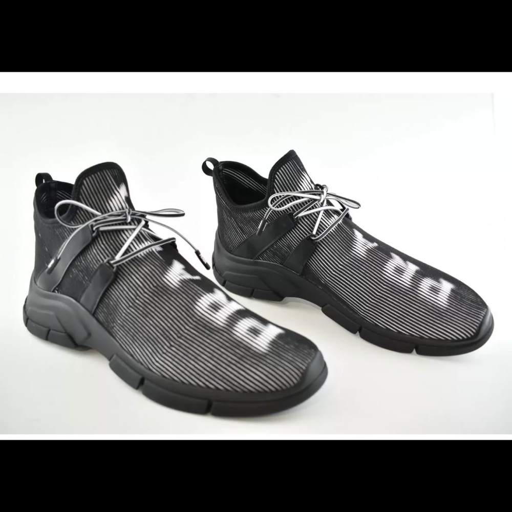 NEW Prada Men's Logo Knit Row Sneakers Black White - Picture 5 of 9